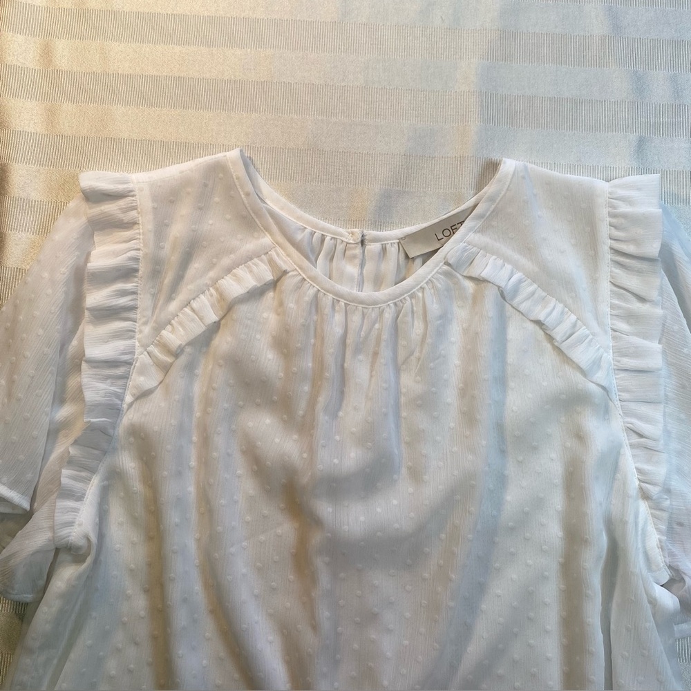Loft Elegant White Ruffle Sleeve Sheer Dotted Swiss Top w/ Camisole Sz Medium - Picture 9 of 11